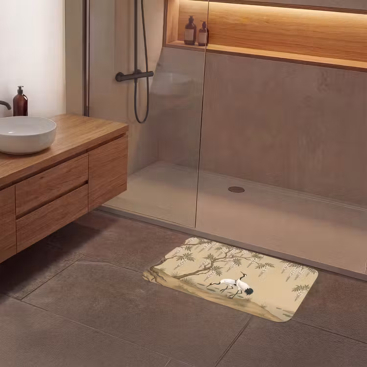 Kraanvogels - Water - Beige Badmat middel -sfeer2