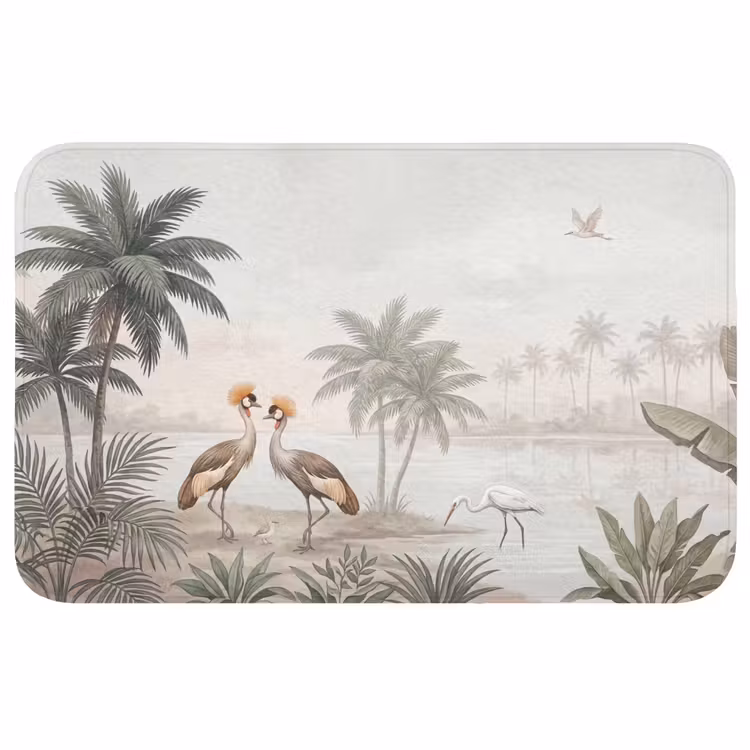 Kraanvogels - Palmbomen - Tropisch Badmat middel -3d