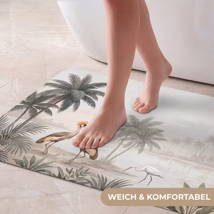 Kraanvogels - Palmbomen - Tropisch Badmat middel -USP_ZachtDE