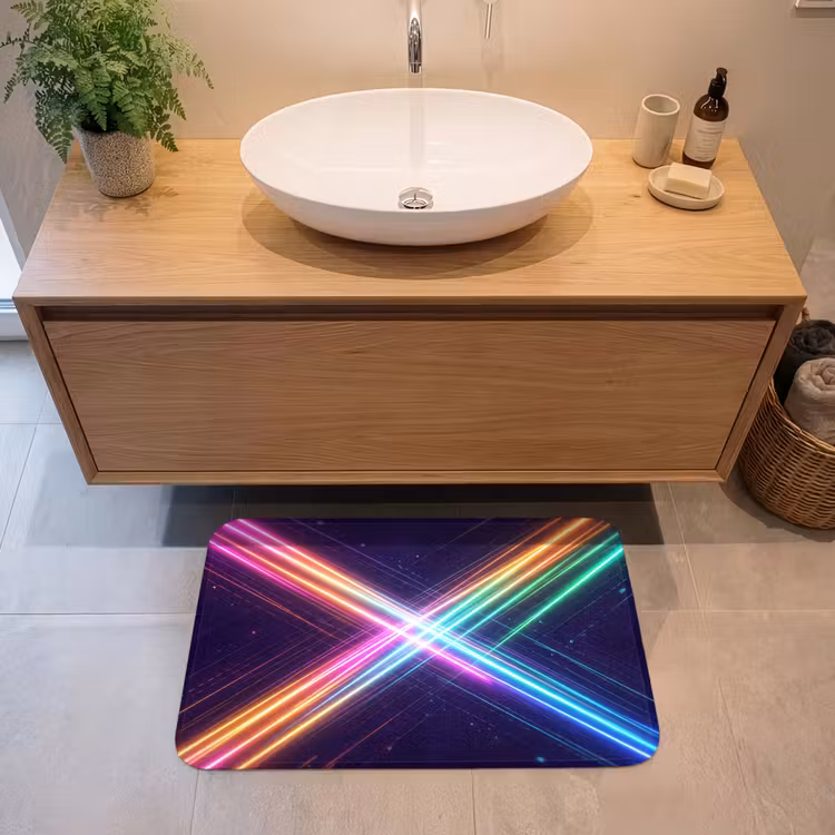 Kruisen - Lasterstralen - Neon Badmat middel -sfeer1