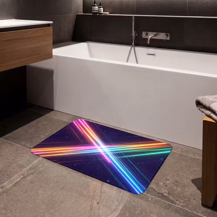 Kruisen - Lasterstralen - Neon Badmat middel -sfeer3