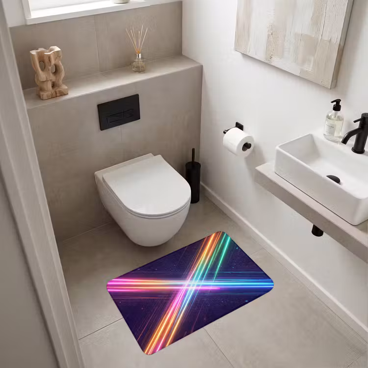 Kruisen - Lasterstralen - Neon Badmat middel -sfeer4