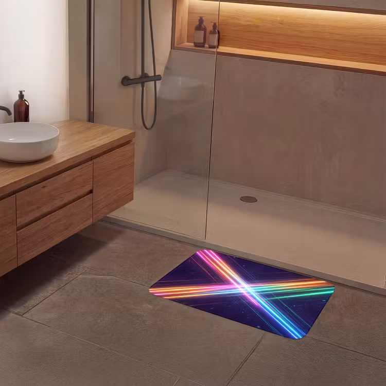 Kruisen - Lasterstralen - Neon Badmat middel -sfeer2