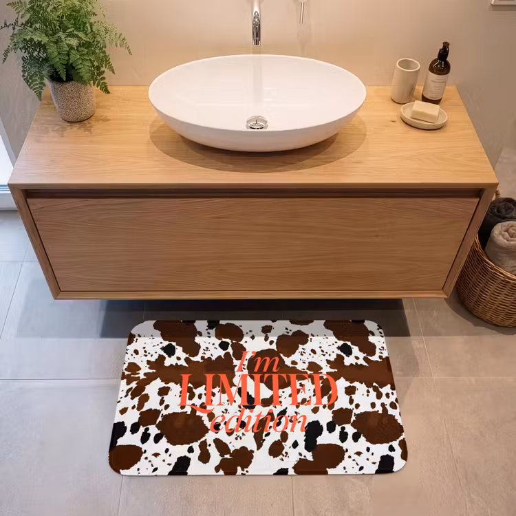 Koeienprint - Limited edition - Rood Badmat middel -sfeer1