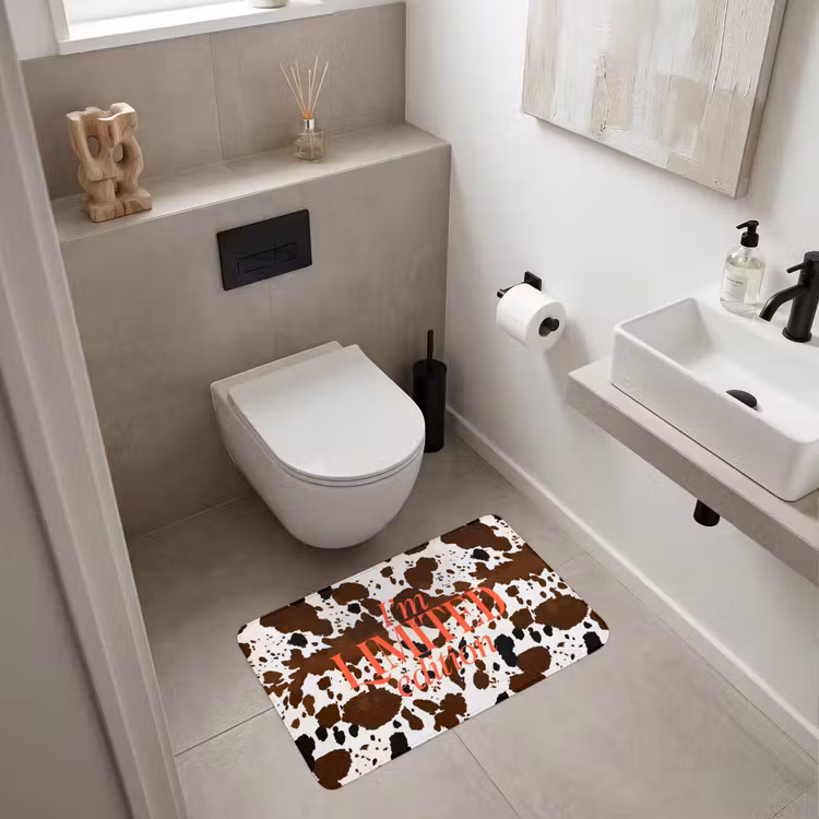 Koeienprint - Limited edition - Rood Badmat middel -sfeer4