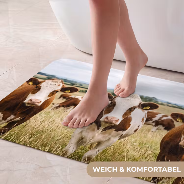 Koeien - Portret - Weide - Boerderij - Nieuwsgierig Badmat middel -USP_ZachtDE
