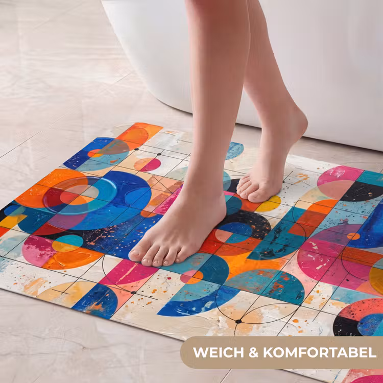 Kunst - Geometrisch - Abstract - Kleurrijk Badmat middel -USP_ZachtDE