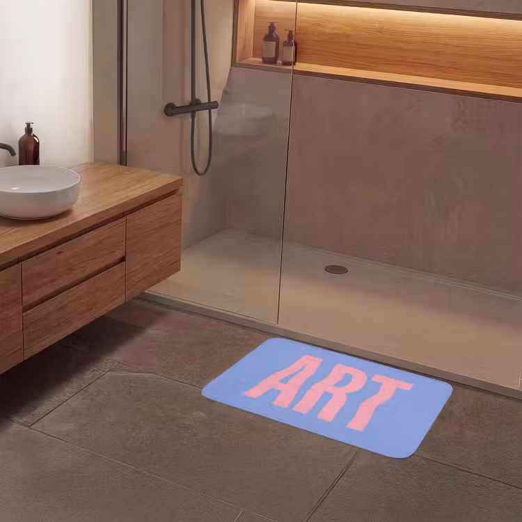 Art - Roze - Blauw Badmat middel -sfeer2