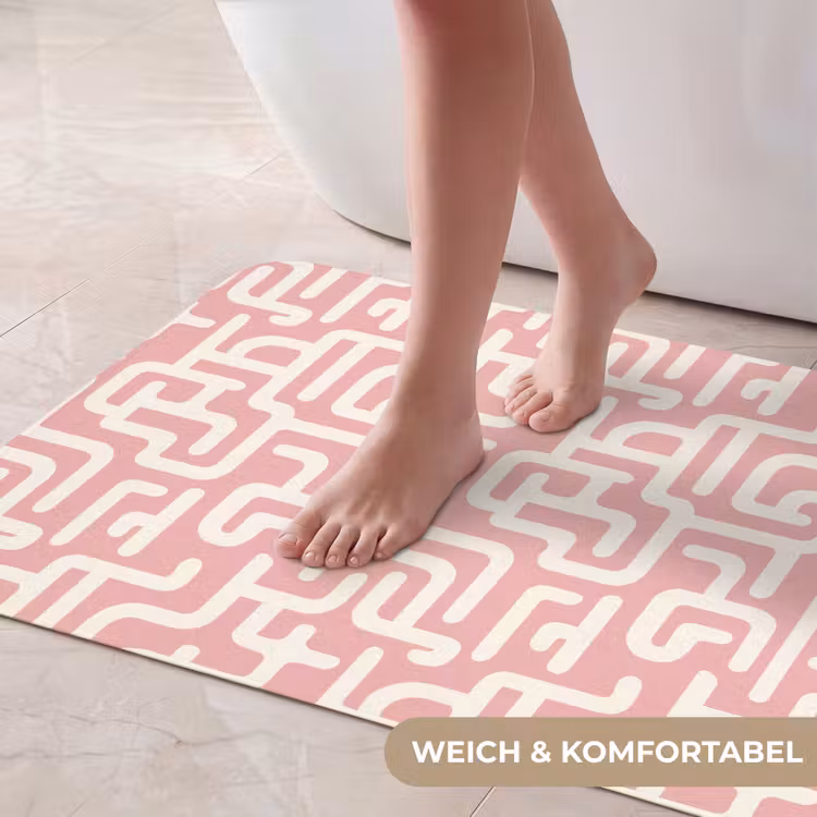 Doolhofpatroon - Roze - Wit - Abstract Badmat middel 997 -USP_ZachtDE