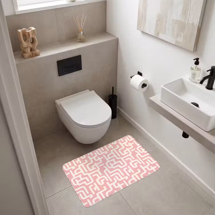 Doolhofpatroon - Roze - Wit - Abstract Badmat middel 997 -sfeer4