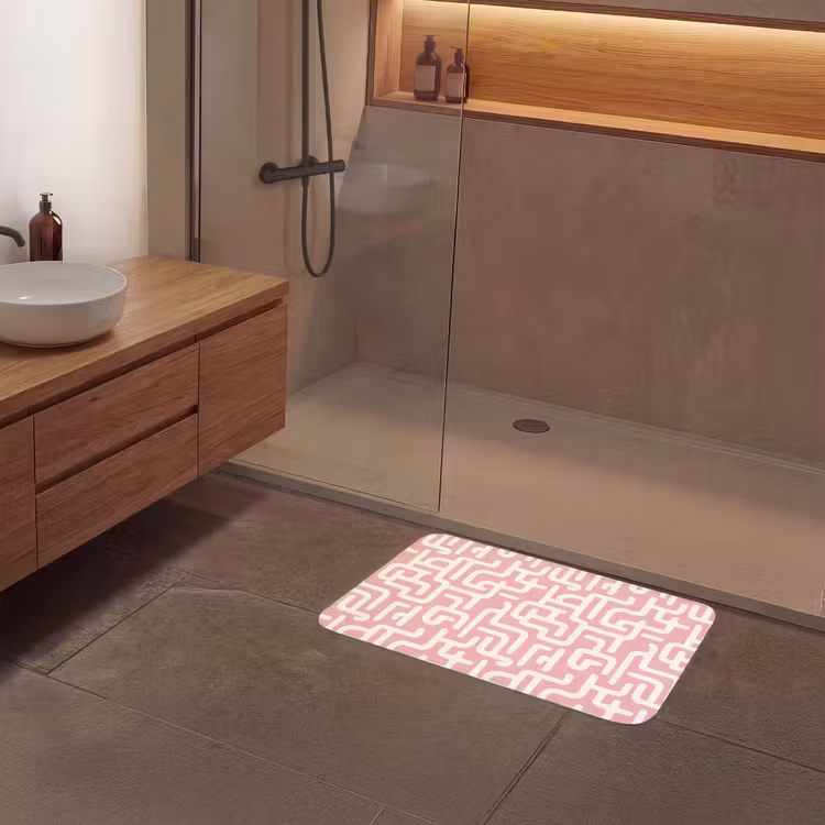 Doolhofpatroon - Roze - Wit - Abstract Badmat middel 997 -sfeer2