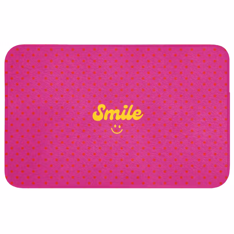 Smile - Stippen - Geel - Smiley - Roze Badmat middel -3d