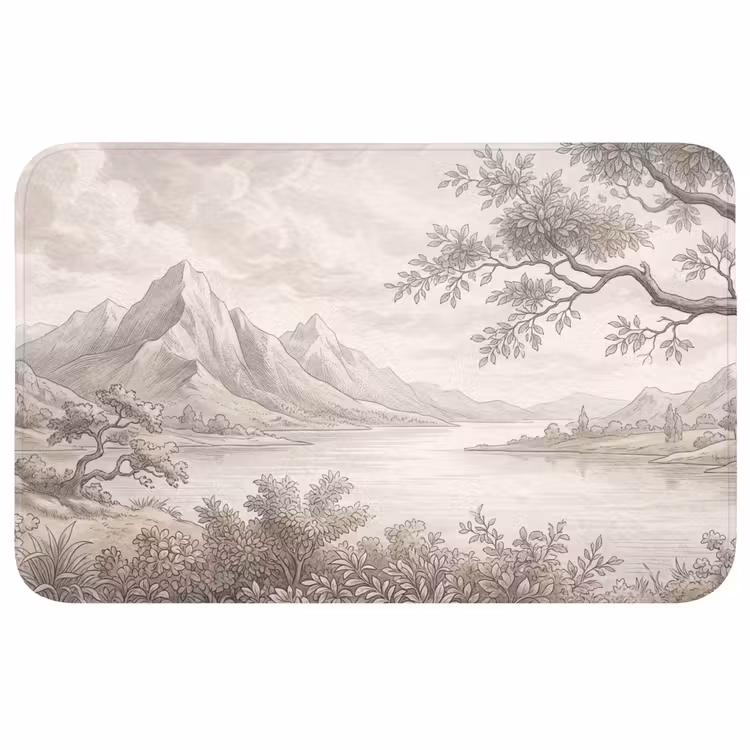 Landschap - Bergen - Meer - Natuur Badmat middel -3d