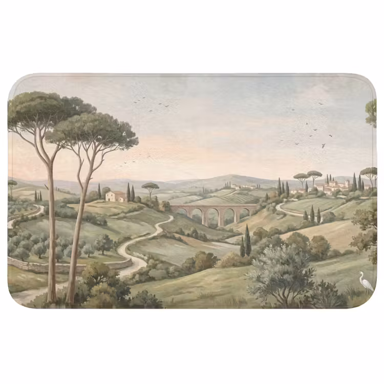 Landschap - Heuvels - Zandpad - Groen Badmat middel -3d