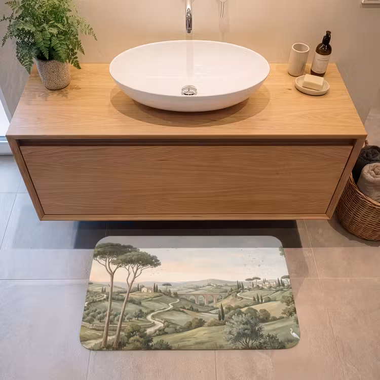 Landschap - Heuvels - Zandpad - Groen Badmat middel -sfeer1