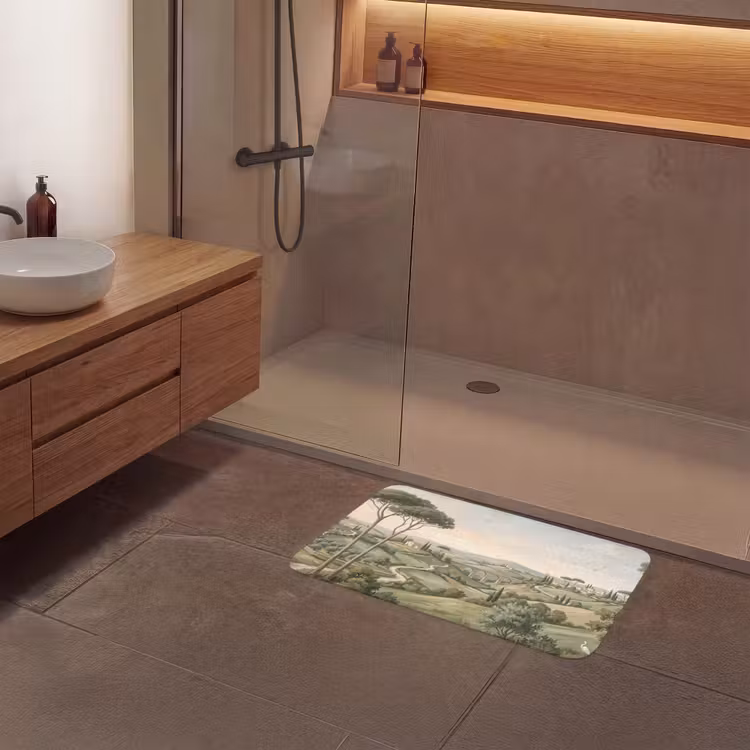 Landschap - Heuvels - Zandpad - Groen Badmat middel -sfeer2
