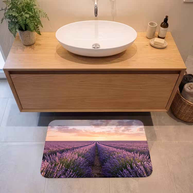 Landschap - Lavendelveld - Paars Badmat middel -sfeer1