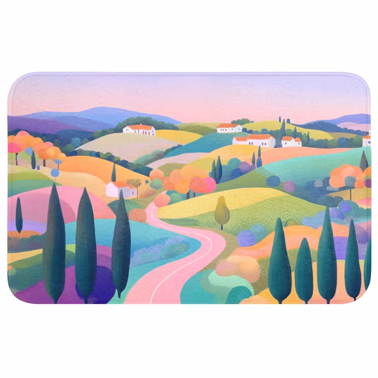 Landschap - Paars - Pastel - Huizen Badmat middel -3d