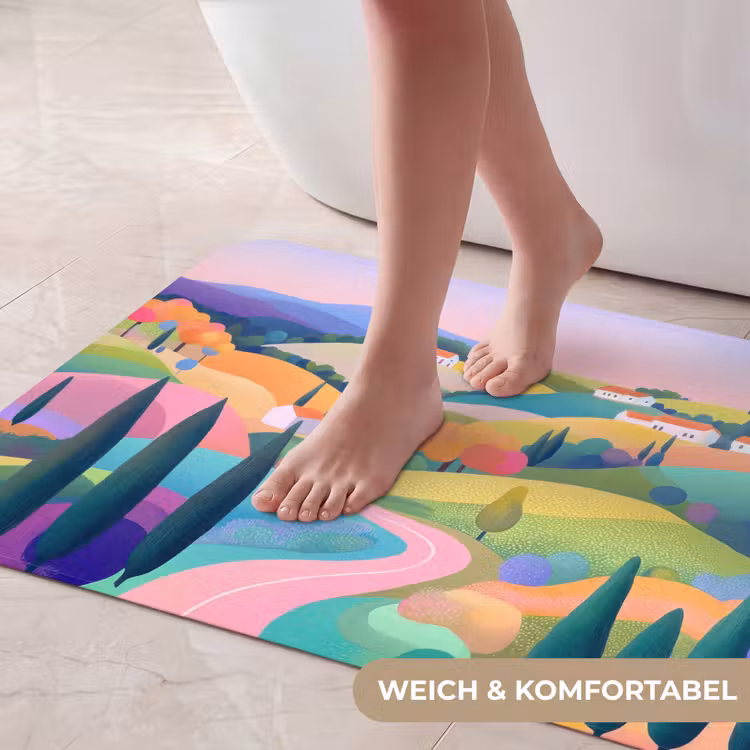 Landschap - Paars - Pastel - Huizen Badmat middel -USP_ZachtDE