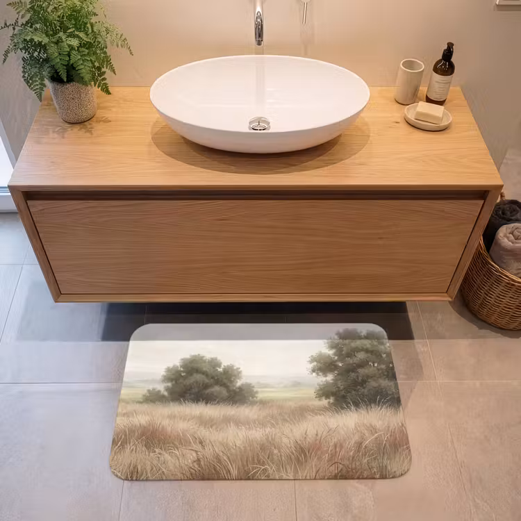 Landschap - Minimalistisch - Beige Badmat middel -sfeer1