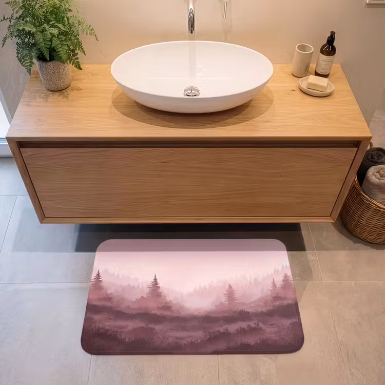 Landschap - Mistig - Roze Badmat middel -sfeer1