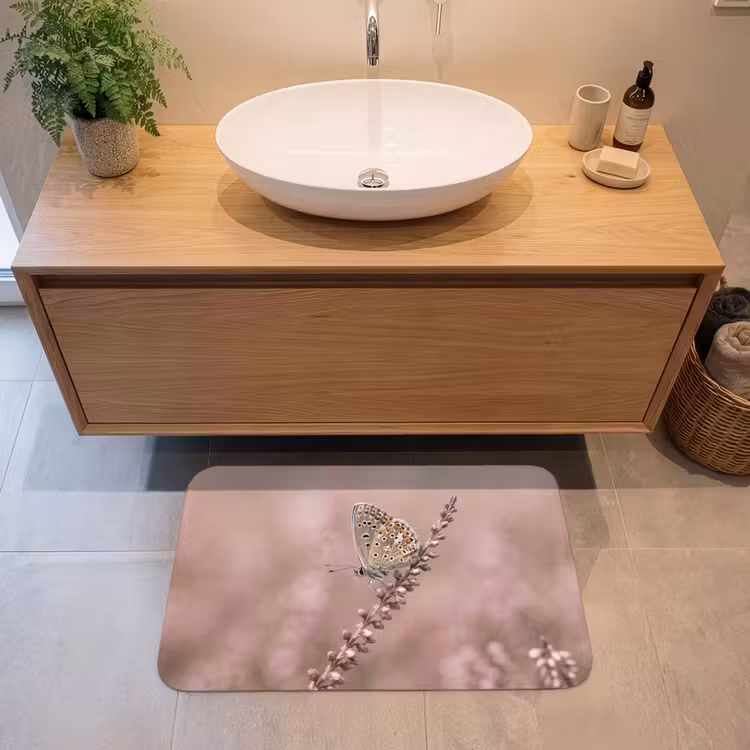 Lavendel - Vlinder - Paars Badmat middel -sfeer1