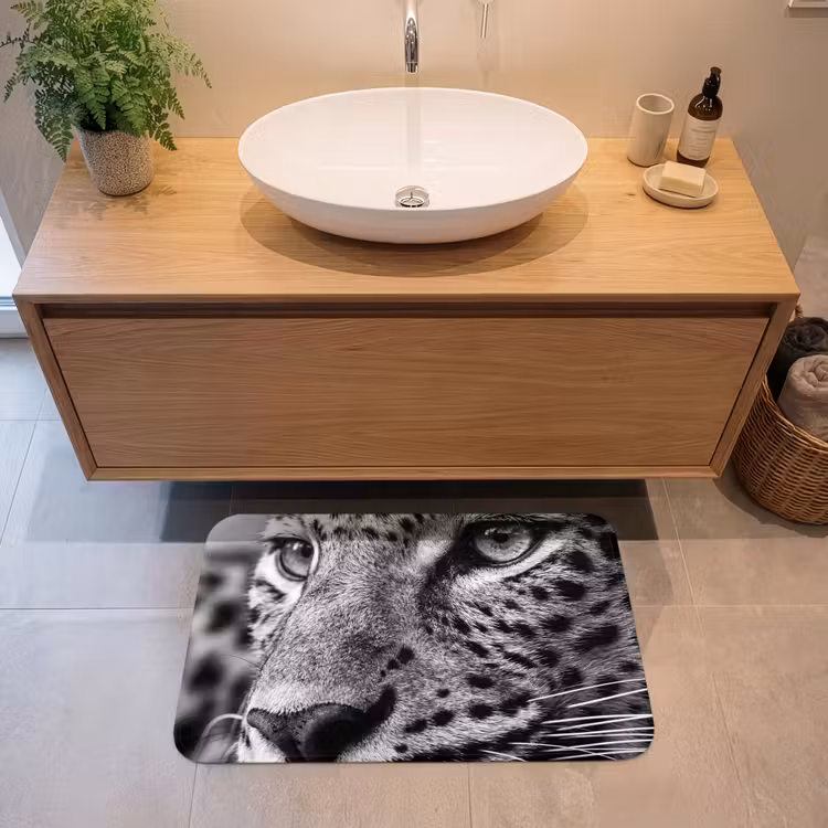 Luipaard - Zwart - Wit - Oog Badmat middel -sfeer1