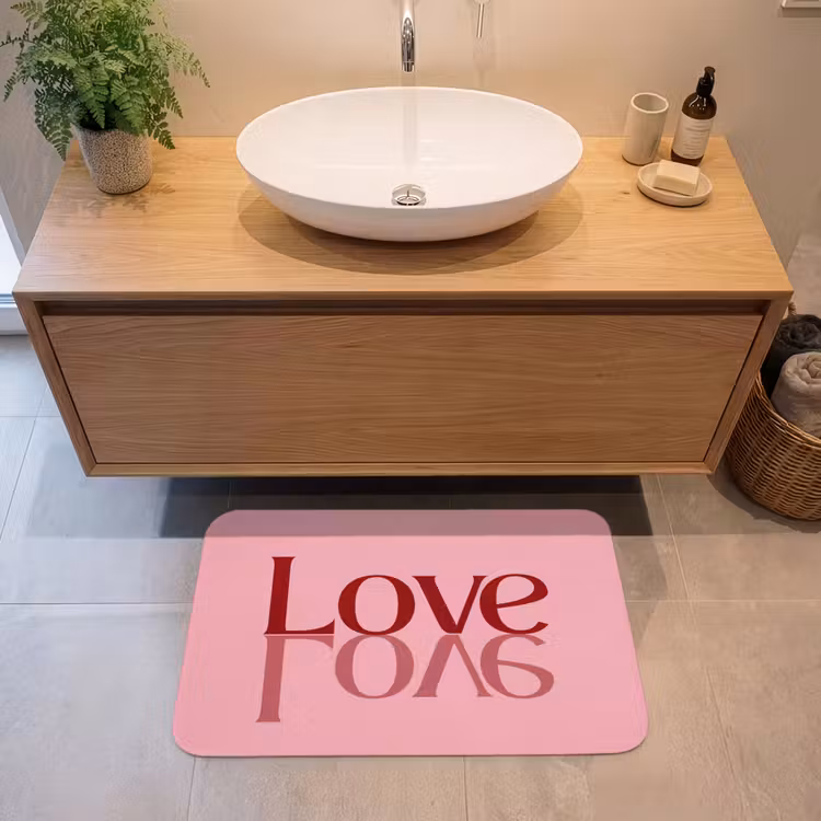Love - Roze - Spiegeling Badmat middel -sfeer1