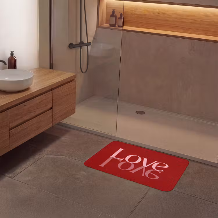 Love - Spiegeling - Rood Badmat middel -sfeer2