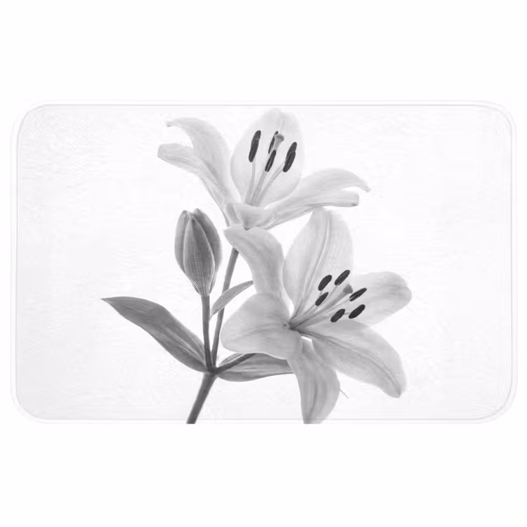 Lelies - Elegant - Zwart - Wit Badmat middel -3d