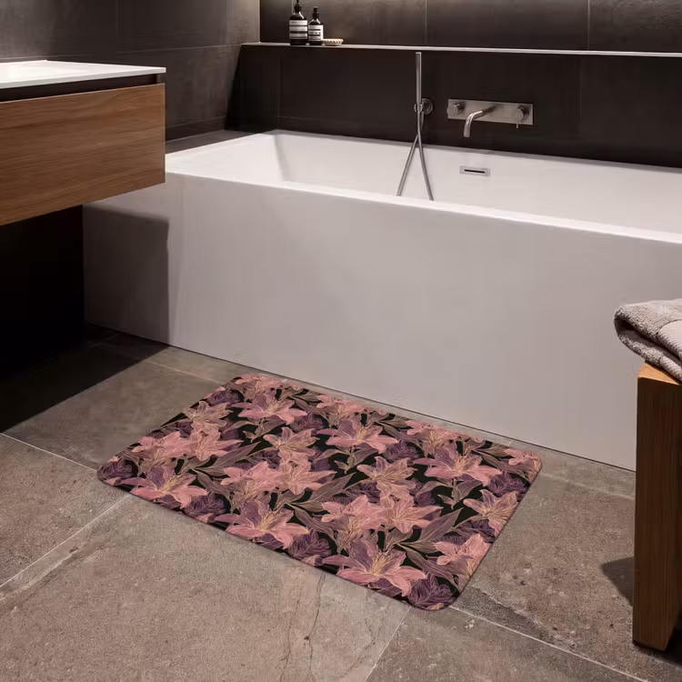 Lelies - Patroon - Paars - Goud Badmat middel 997 -sfeer3
