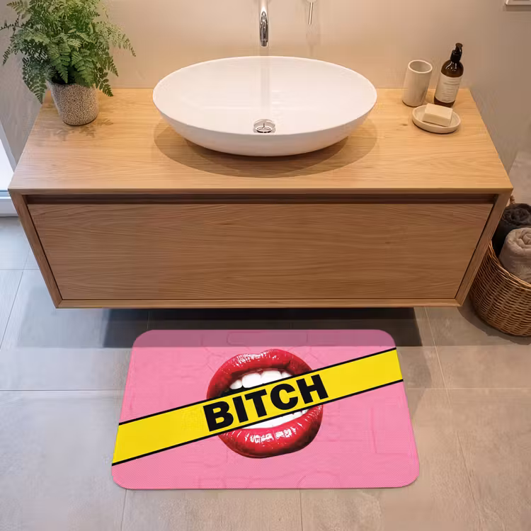 Lippen - Tekst - Kleurrijk Badmat middel -sfeer1