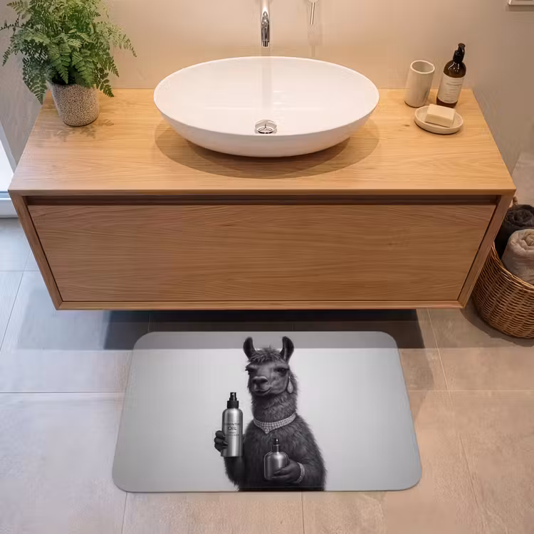 Lama - Flessen - Zwart - Wit Badmat middel -sfeer1