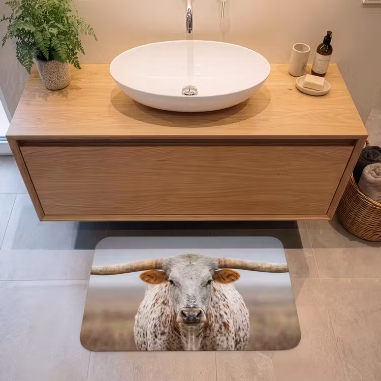 Longhorn - Grasveld - Dier Badmat middel -sfeer1