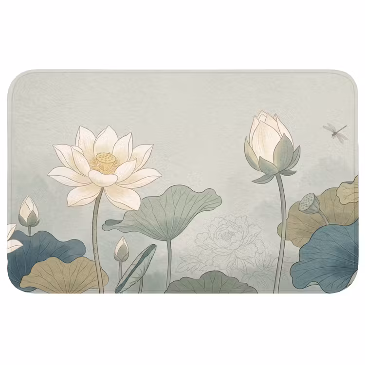 Lotus - Bloemen - Groen Badmat middel -3d