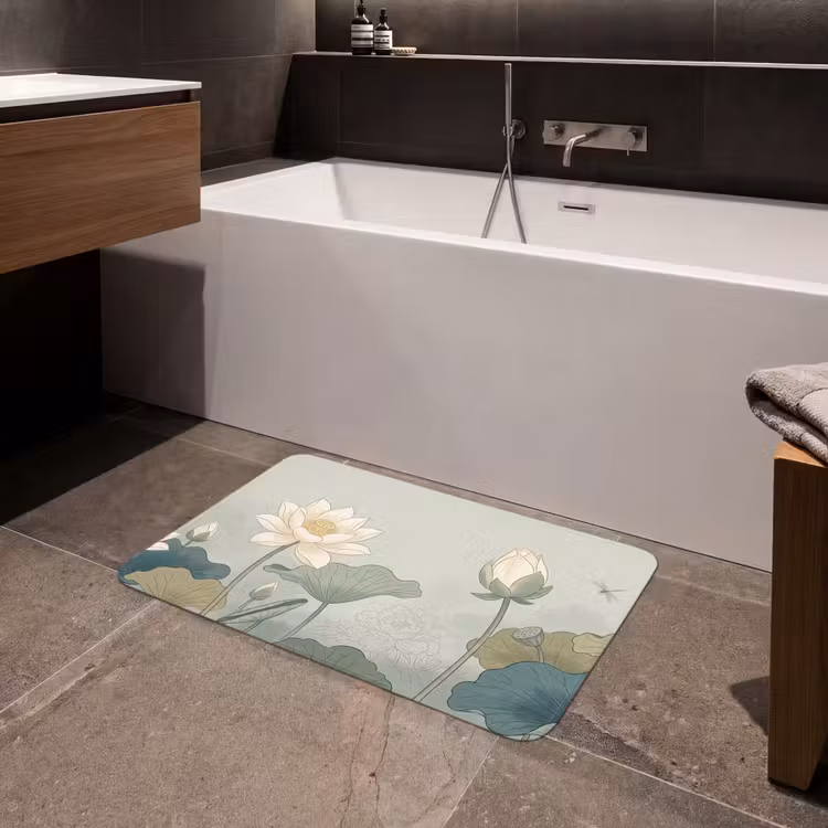 Lotus - Bloemen - Groen Badmat middel -sfeer3
