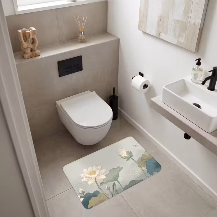 Lotus - Bloemen - Groen Badmat middel -sfeer4
