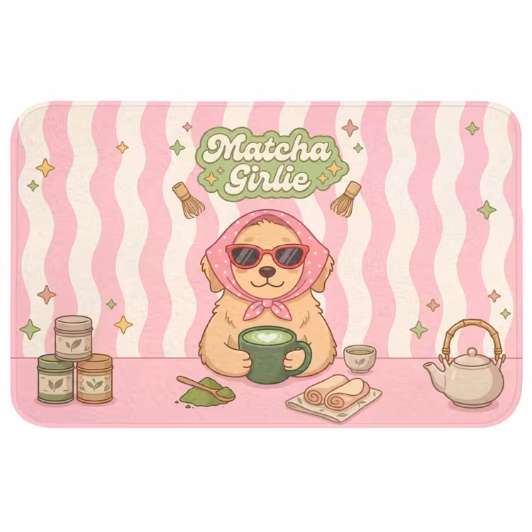 Matcha - Hond - Roze - Groen Badmat middel -3d