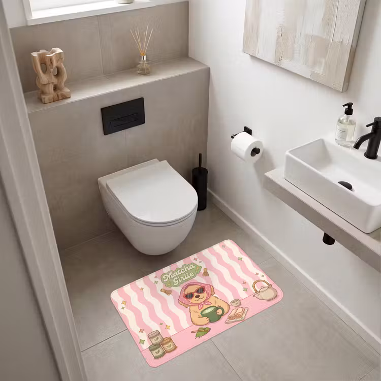Matcha - Hond - Roze - Groen Badmat middel -sfeer4