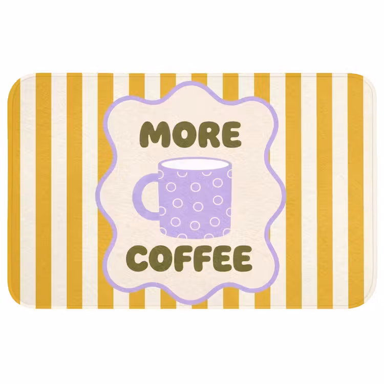 More coffee - Geel - Paars - Strepen - Mok Badmat middel -3d