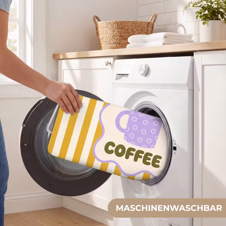 More coffee - Geel - Paars - Strepen - Mok Badmat middel -USP_WasbaarDE