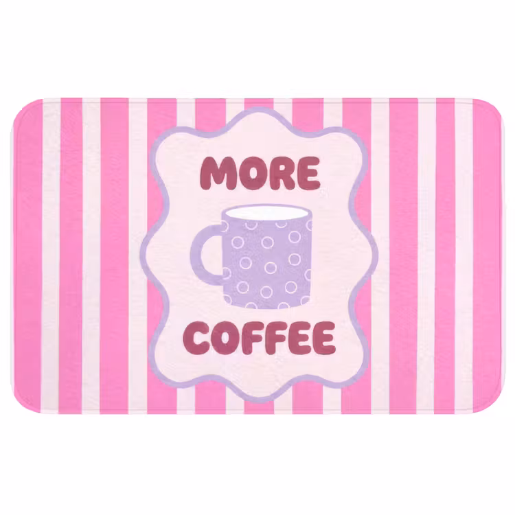 More coffee - Roze - Paars - Strepen - Mok Badmat middel -3d