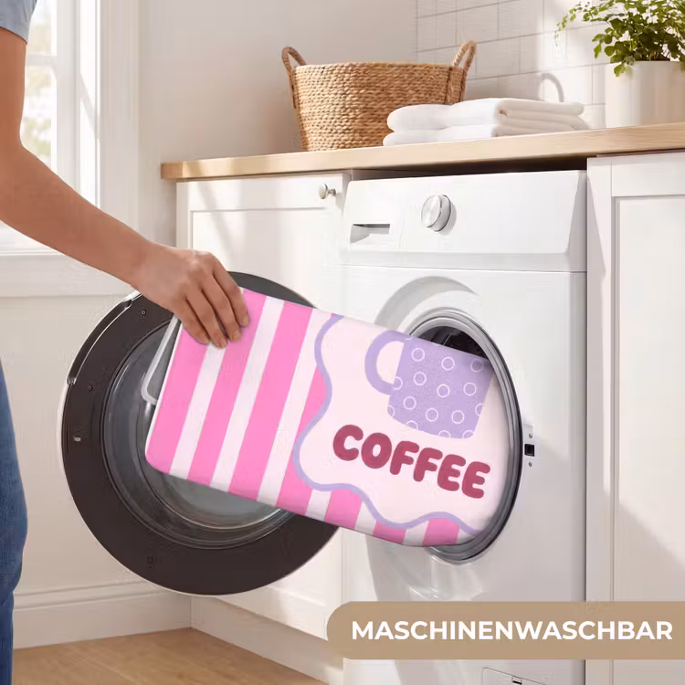 More coffee - Roze - Paars - Strepen - Mok Badmat middel -USP_WasbaarDE