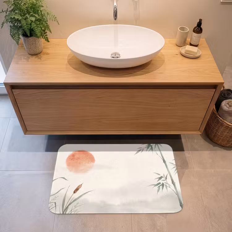 Minimalistisch - Bamboe - Groen Badmat middel -sfeer1