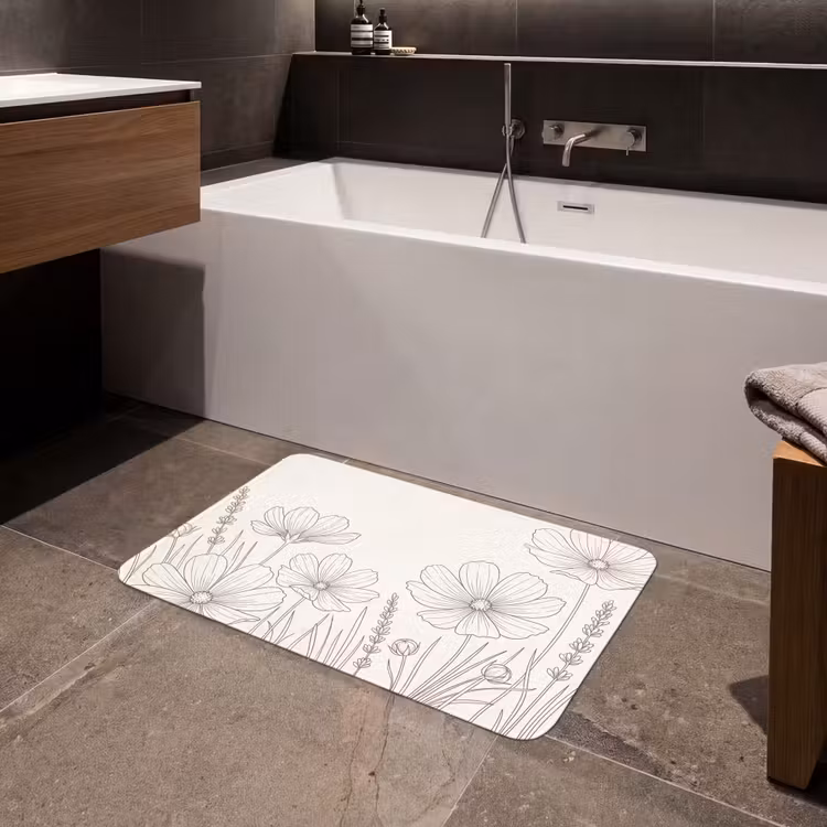 Minimalistisch - Modern - Bloemen - Beige Badmat middel -sfeer3