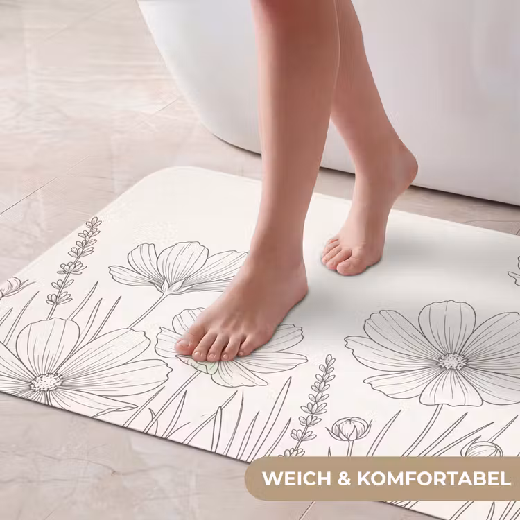 Minimalistisch - Modern - Bloemen - Beige Badmat middel -USP_ZachtDE