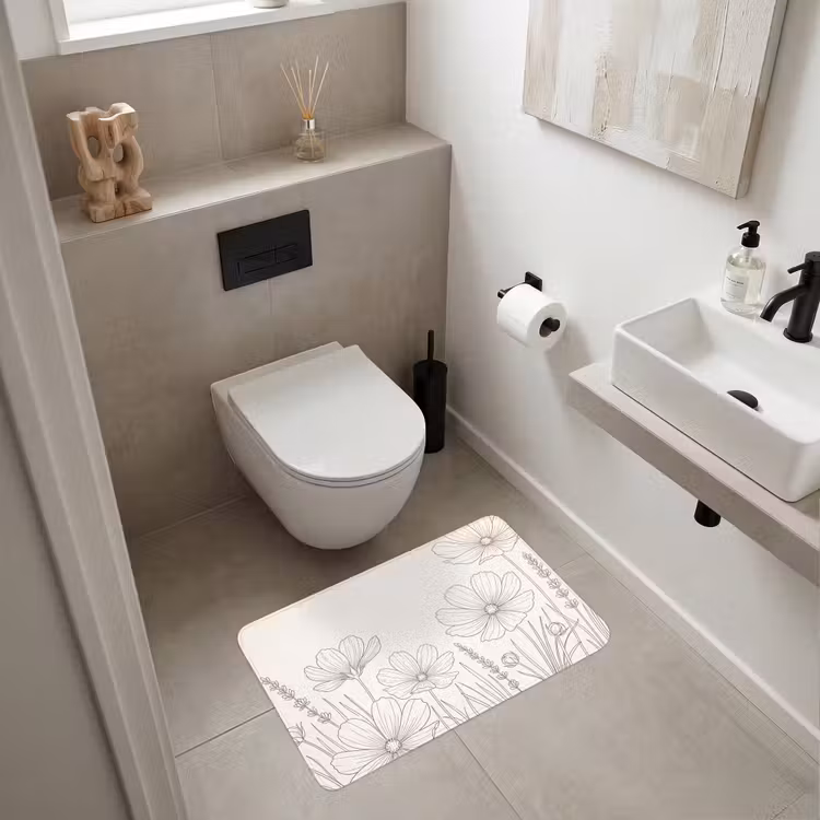 Minimalistisch - Modern - Bloemen - Beige Badmat middel -sfeer4