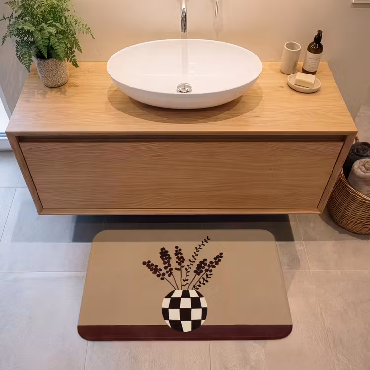 Minimalistisch - Vaas - Bloemen - Bruin Badmat middel -sfeer1