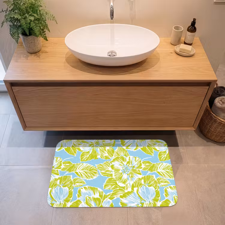 Modern - Bloemen - Groen Badmat middel 997 -sfeer1