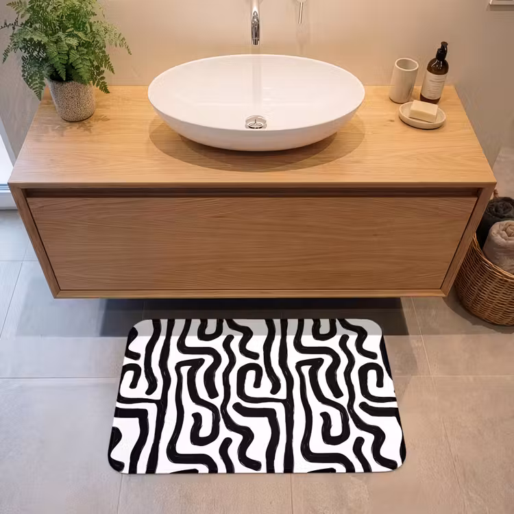 Modern - Lijnen - Zwart Badmat middel 997 -sfeer1